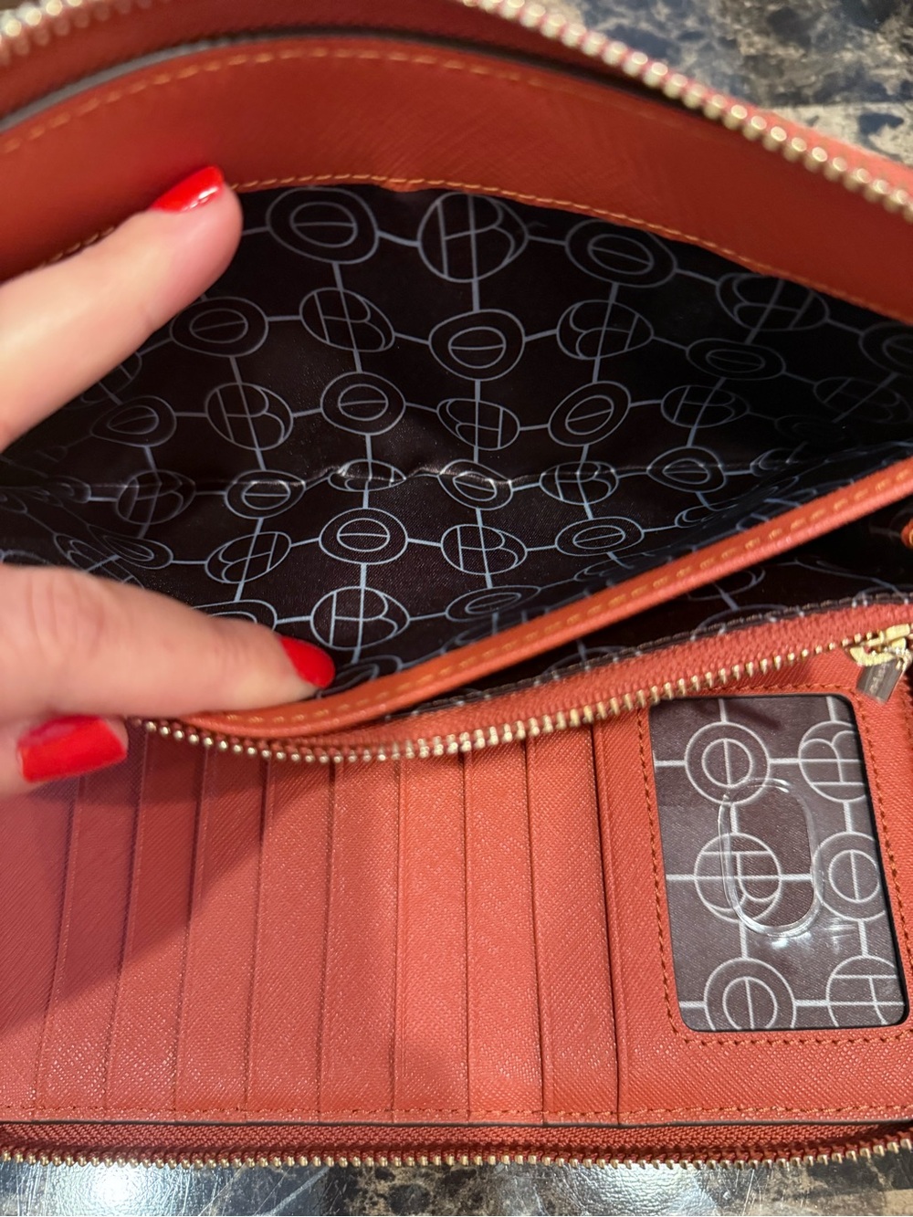 Henri Bendel Saffiano Leather Zip-Around Organizer Wallet – Paprika Orange Red - Picture 10 of 14